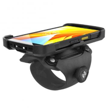 Wrist mount with extended frame to accommodate wrist strap